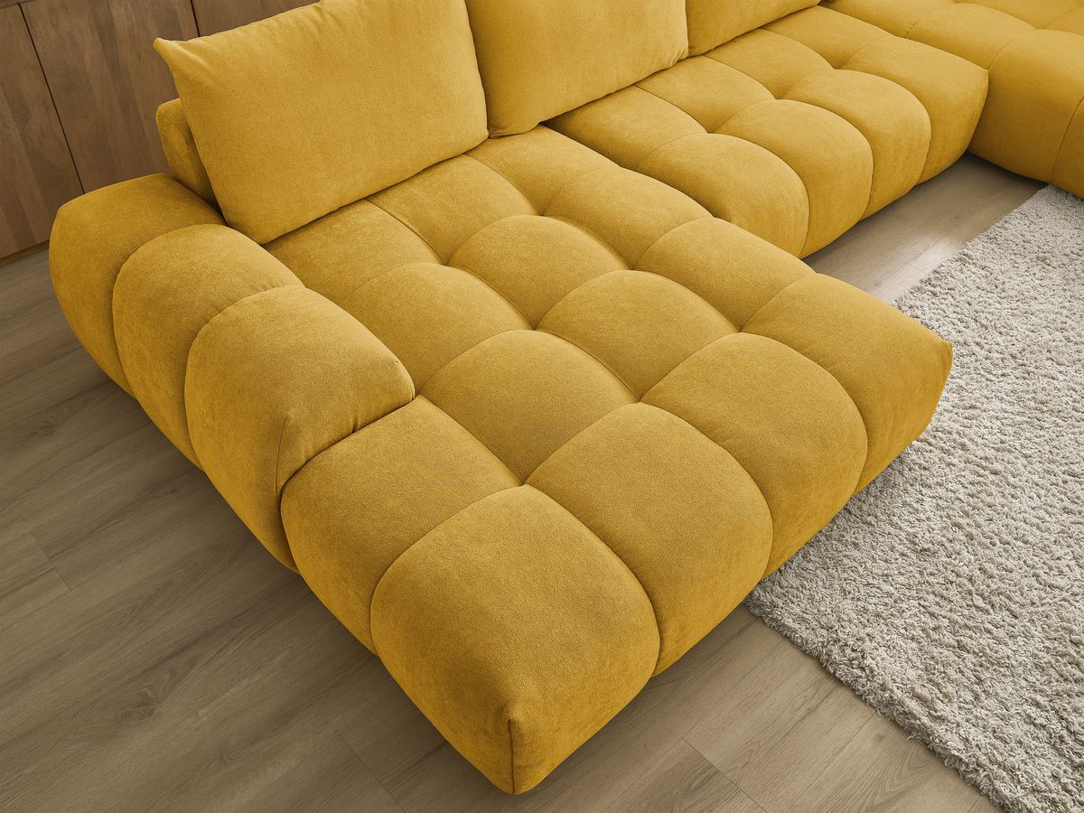 Canapé d'angle fixe EVEREST tissu chiné - Orange - Angle droit - 10 coussins