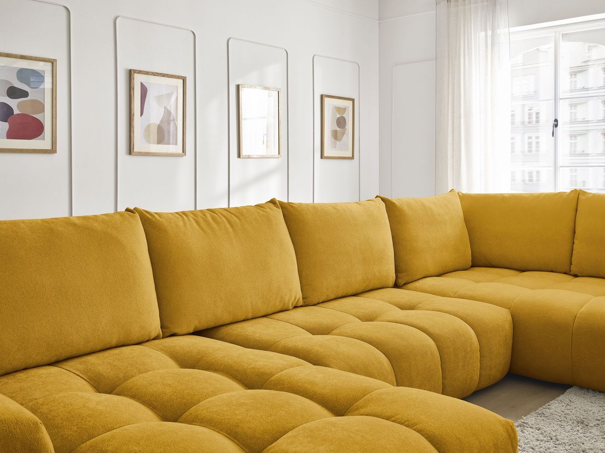 Canapé d'angle fixe EVEREST tissu chiné - Orange - Angle droit - 10 coussins