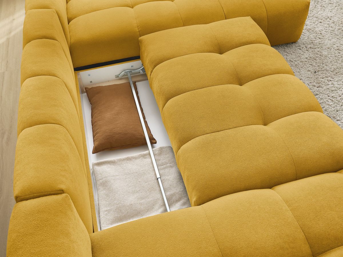 Canapé d'angle fixe EVEREST tissu chiné - Orange - Angle droit - 10 coussins