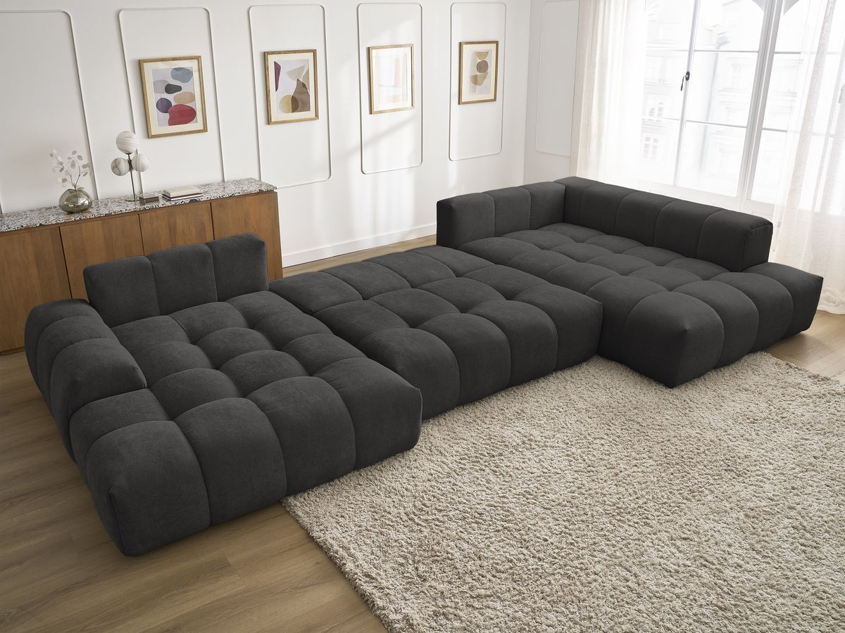 Canapé panoramique convertible coffre EVEREST tissu texturé