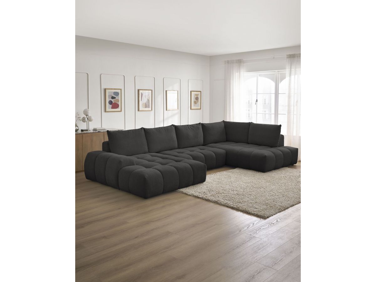 Canapé panoramique convertible coffre EVEREST tissu texturé