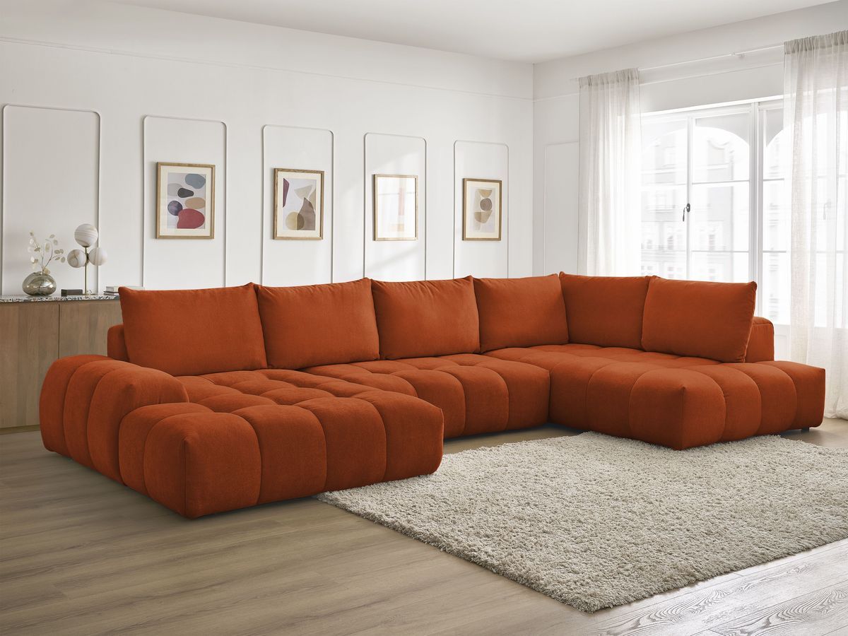 Canapé panoramique convertible coffre EVEREST tissu texturé