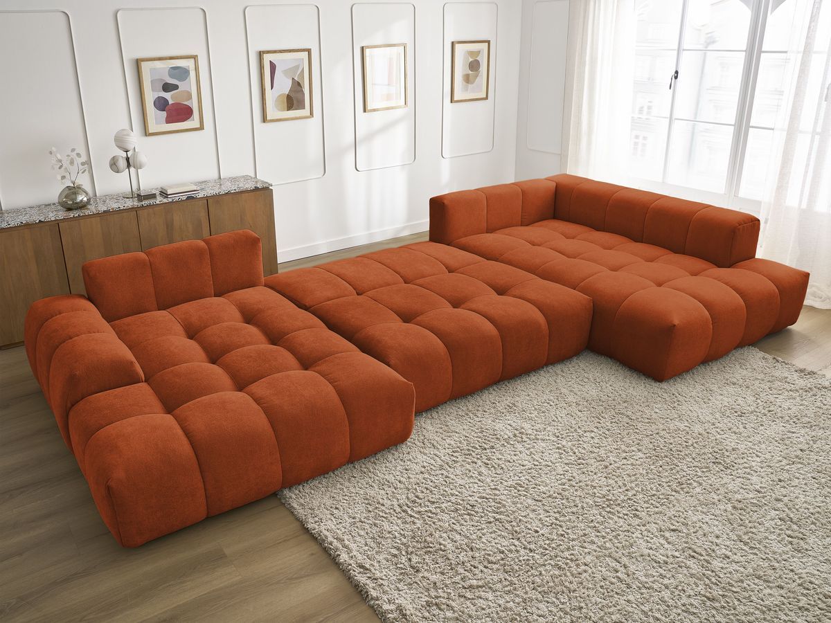 Canapé panoramique convertible coffre EVEREST tissu texturé