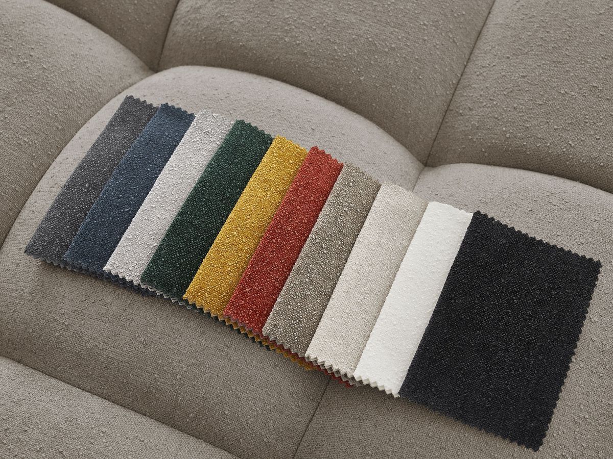 Canapé d'angle fixe EVEREST tissu chiné - Orange - Angle droit - 10 coussins