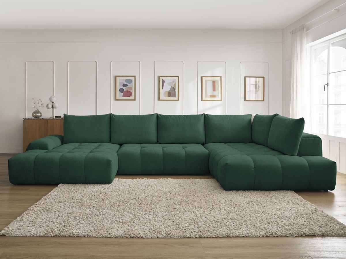 Canapé panoramique convertible coffre EVEREST tissu texturé vert angle gauche BOBOCHIC 6 places - Vue supplémentaire 3