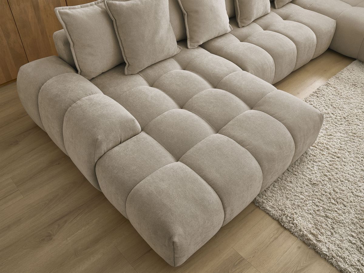 Canapé d'angle fixe EVEREST tissu chiné - Orange - Angle droit - 10 coussins