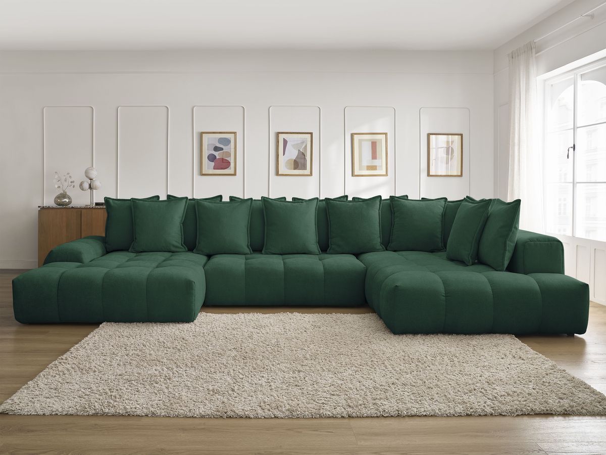 Canapé panoramique convertible coffre EVEREST tissu texturé vert angle gauche BOBOCHIC 6 places - Vue supplémentaire 3