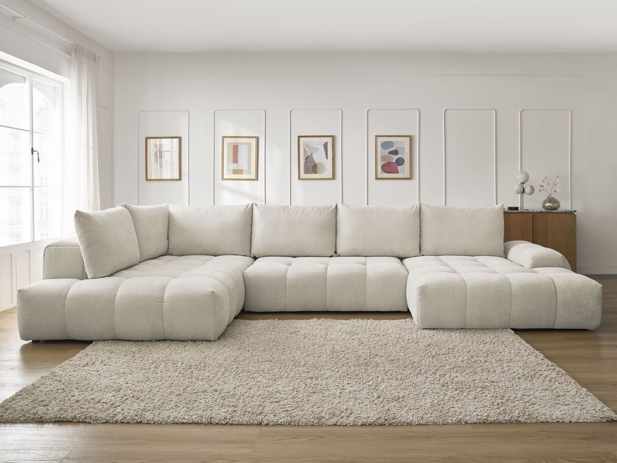 Canapé panoramique convertible coffre EVEREST texturé beige — vue 5