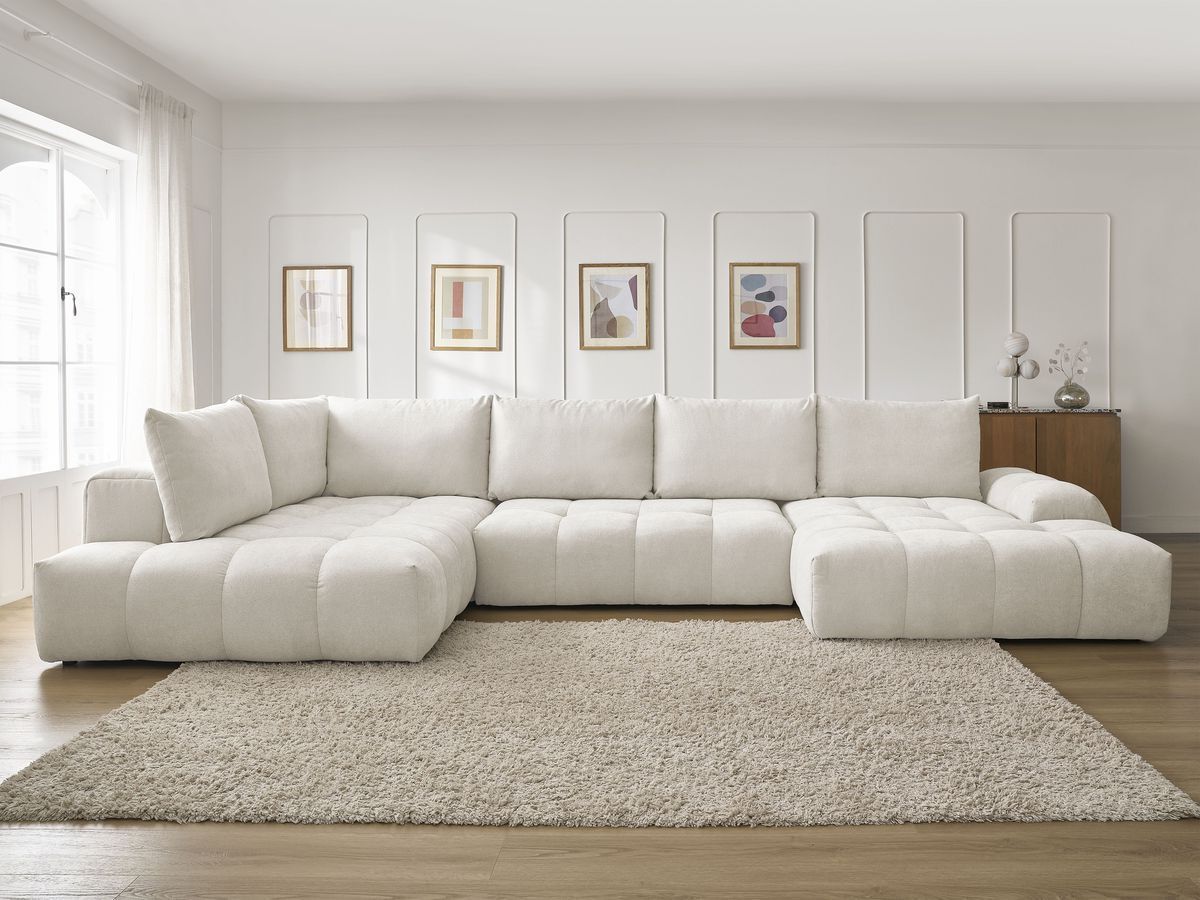 Canapé panoramique convertible coffre EVEREST texturé blanc — vue 5