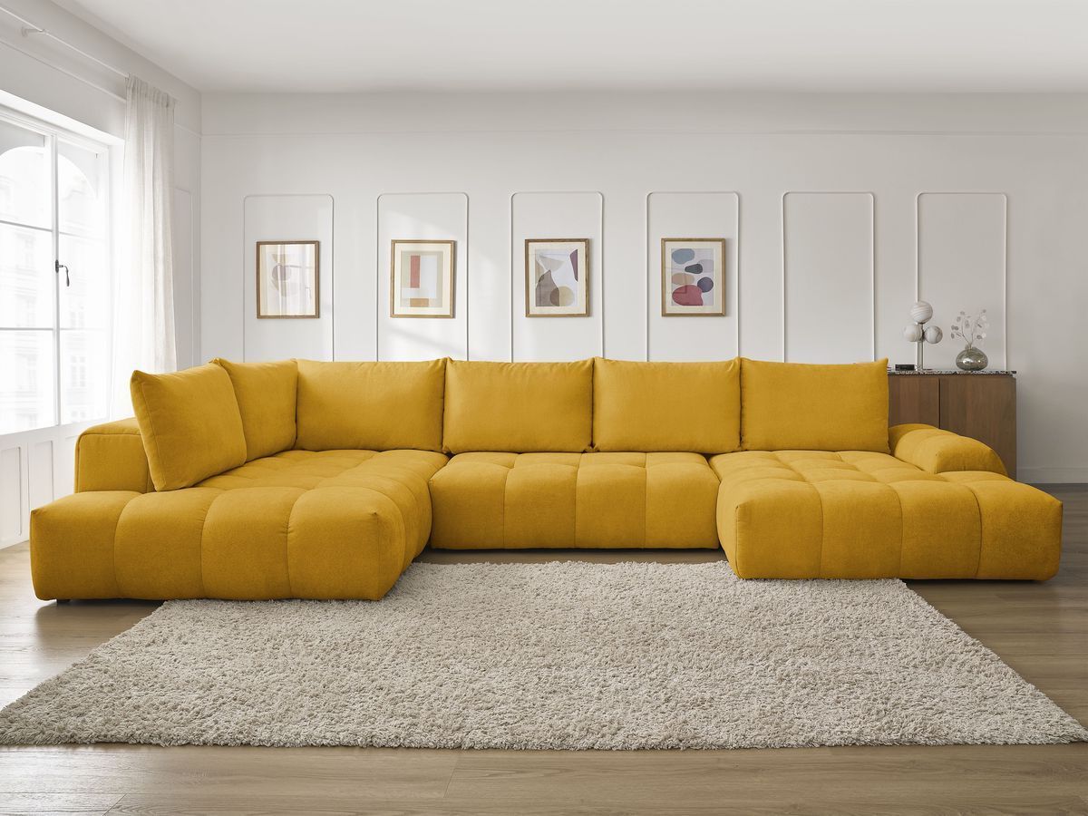 Canapé panoramique convertible coffre EVEREST texturé jaune — vue 5