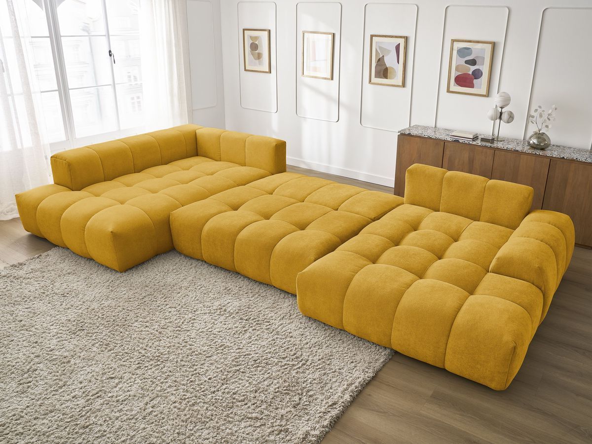 Canapé panoramique convertible coffre EVEREST tissu texturé