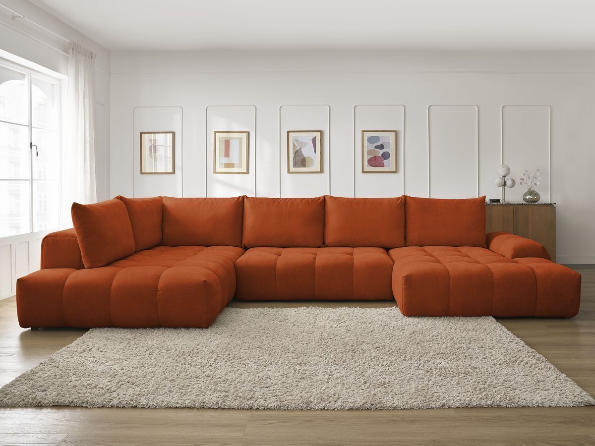 Canapé panoramique convertible coffre EVEREST texturé orange — vue 5