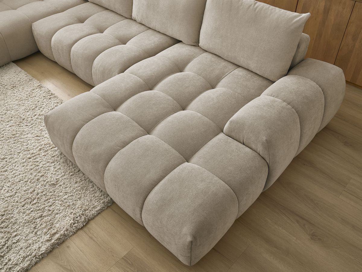 Canapé d'angle fixe EVEREST tissu chiné - Orange - Angle droit - 10 coussins