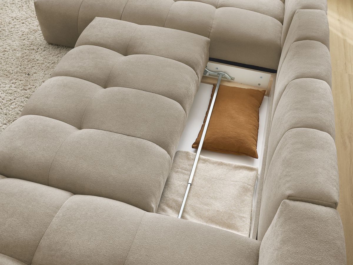 Canapé d'angle fixe EVEREST tissu chiné - Orange - Angle droit - 10 coussins
