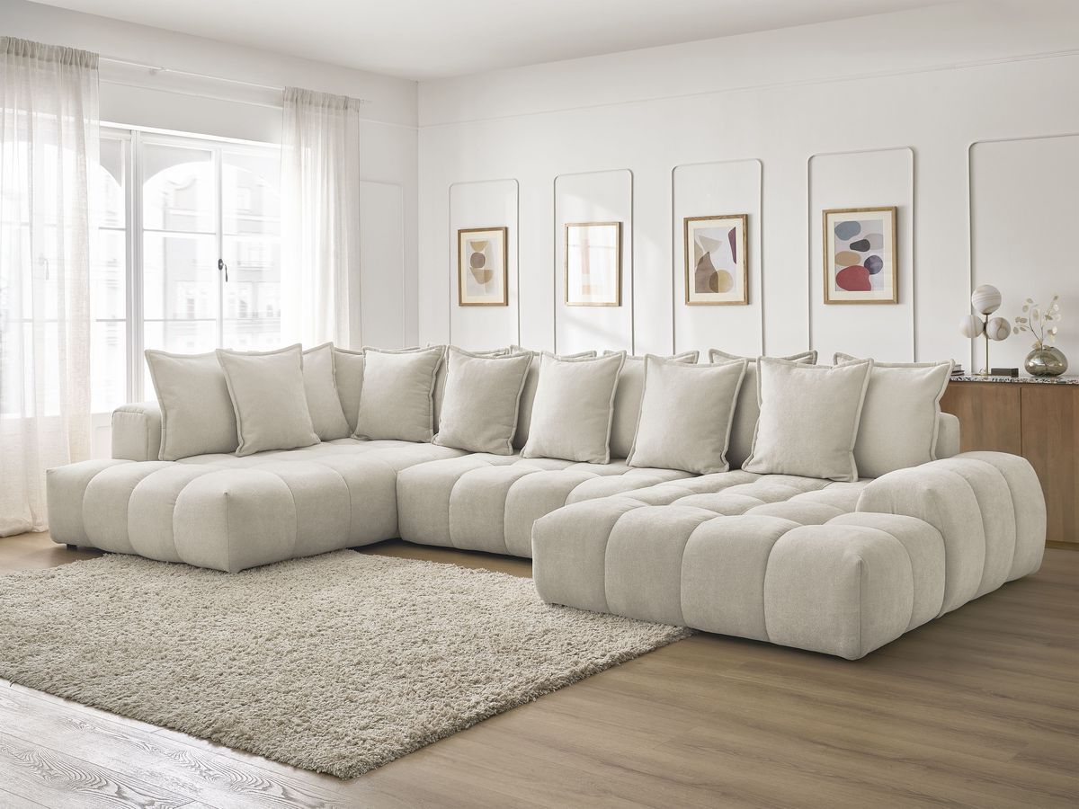 Canapé panoramique convertible coffre EVEREST tissu texturé