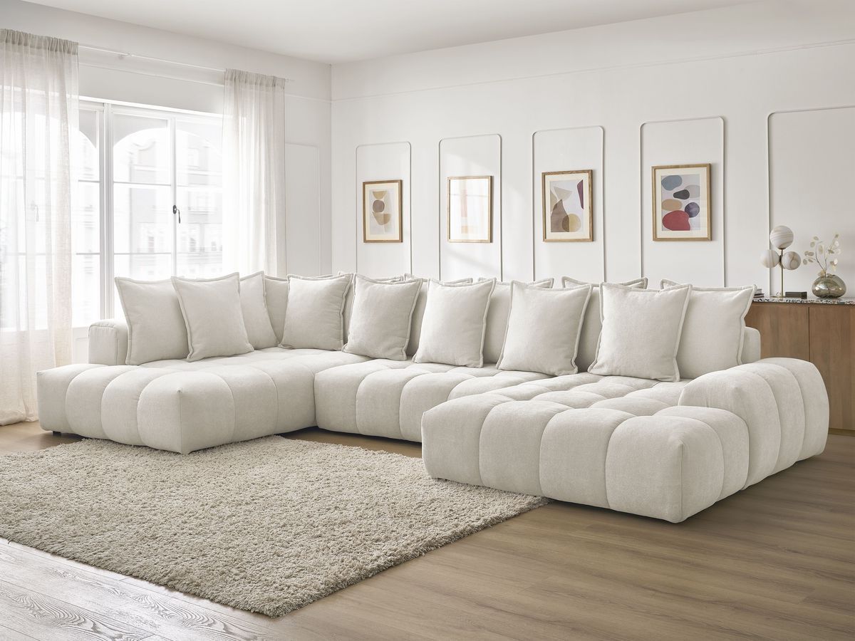 Canapé panoramique convertible coffre EVEREST tissu texturé