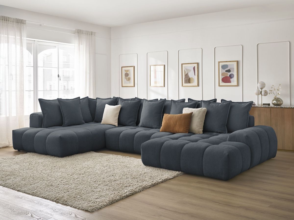 Canapé panoramique convertible coffre EVEREST tissu texturé