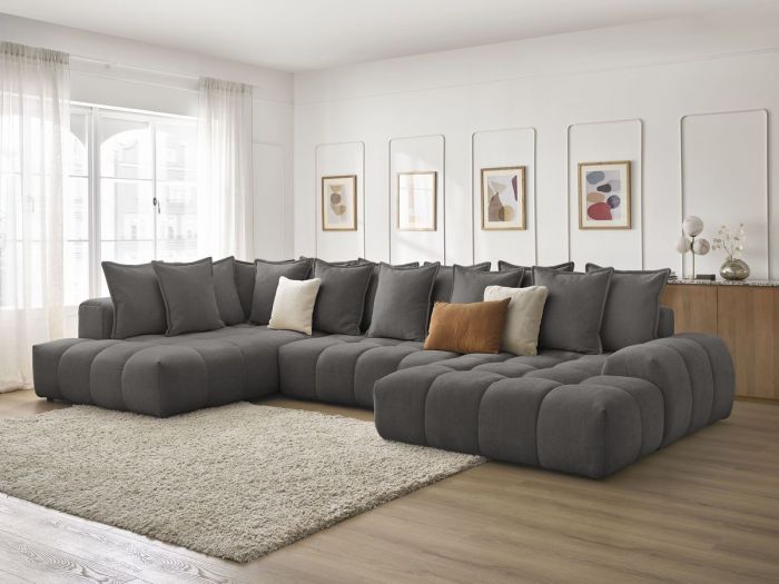 Canapé panoramique convertible coffre EVEREST tissu texturé