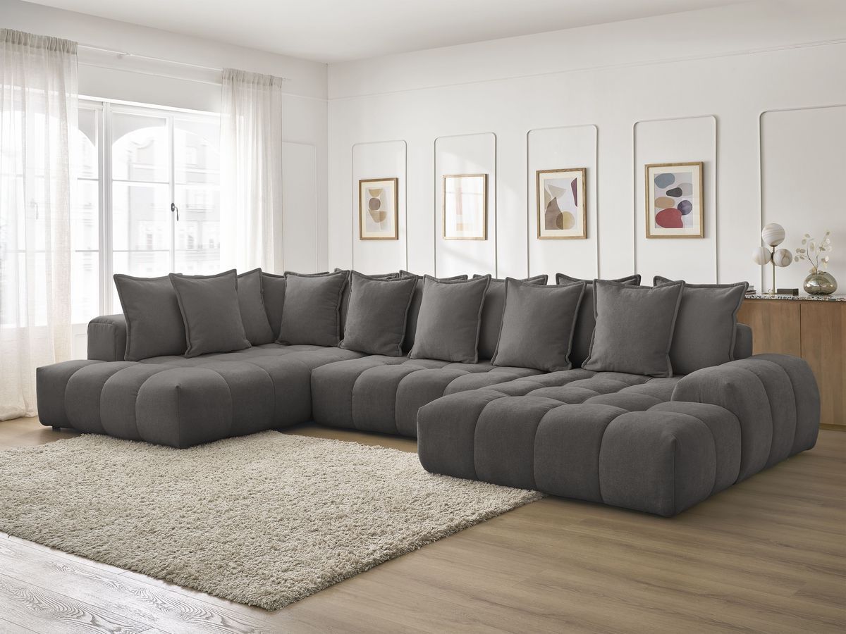 Canapé panoramique convertible coffre EVEREST tissu texturé