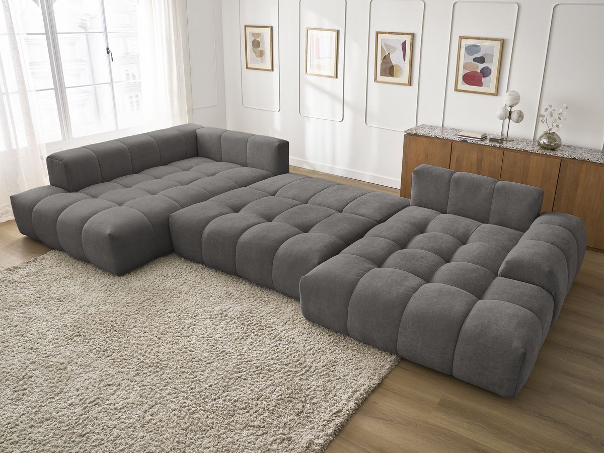 Canapé panoramique convertible coffre EVEREST tissu texturé