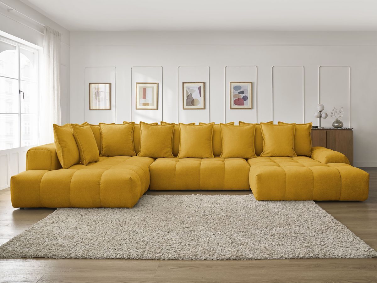 Canapé panoramique convertible coffre EVEREST texturé jaune — vue 5