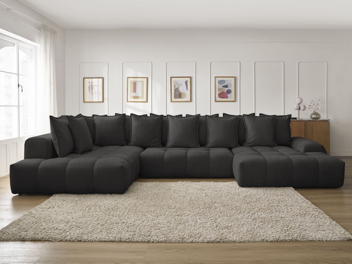 Canapé panoramique convertible coffre EVEREST tissu texturé noir angle droit BOBOCHIC 6 places - Vue supplémentaire 3