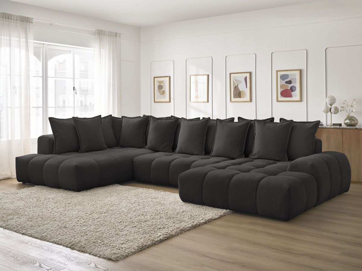 Canapé panoramique convertible coffre EVEREST tissu texturé