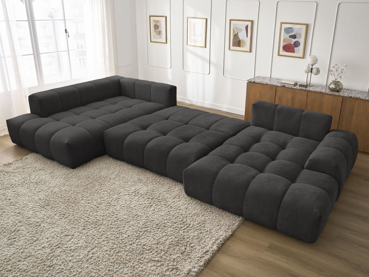 Canapé panoramique convertible coffre EVEREST tissu texturé