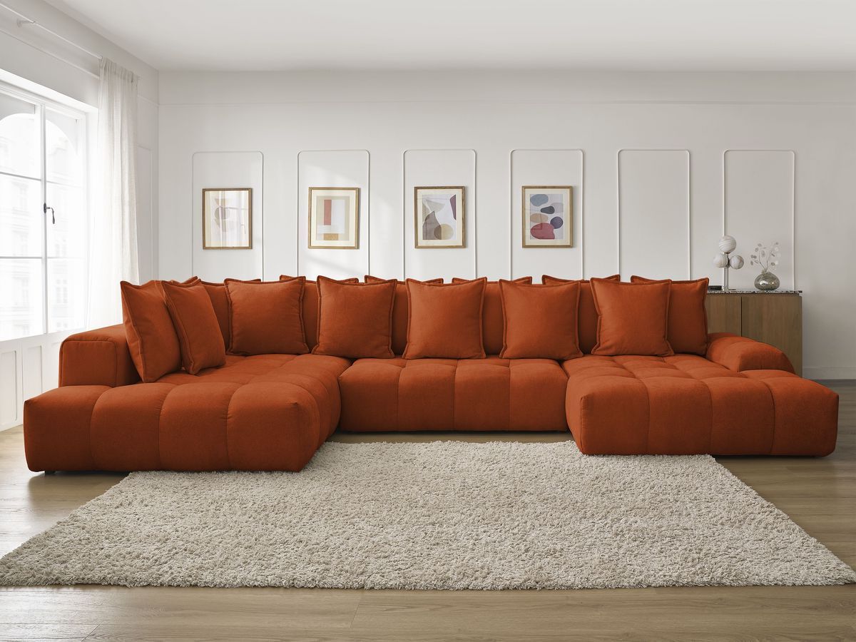 Canapé panoramique convertible coffre EVEREST texturé orange — vue 5