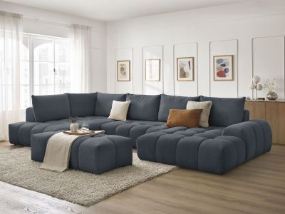 Canapé panoramique convertible coffre EVEREST tissu texturé avec pouf