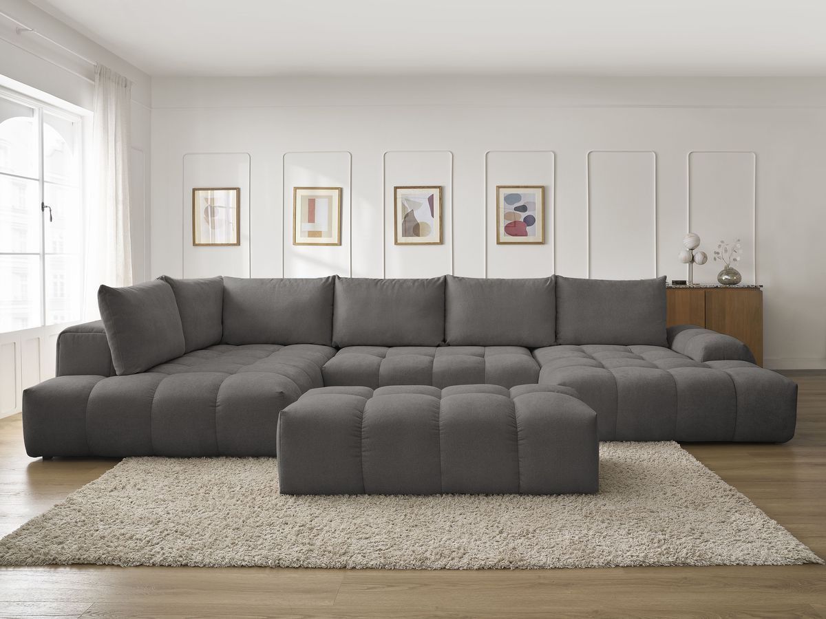 Canapé panoramique convertible coffre EVEREST texturé avec pouf gris foncé — vue 5