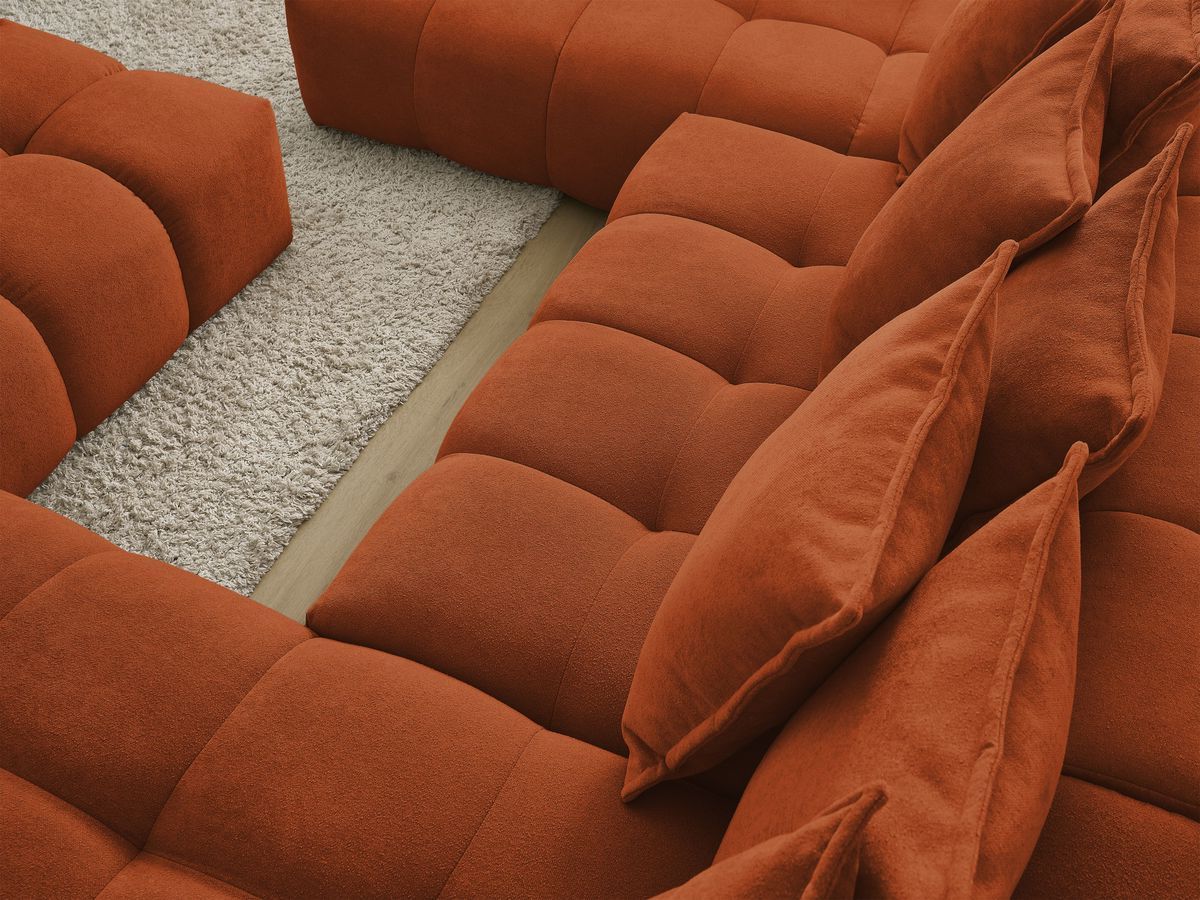 Canapé panoramique convertible coffre EVEREST tissu texturé avec pouf