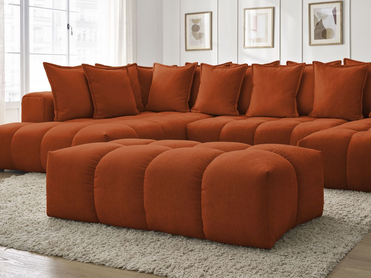 Canapé panoramique convertible coffre EVEREST tissu texturé avec pouf