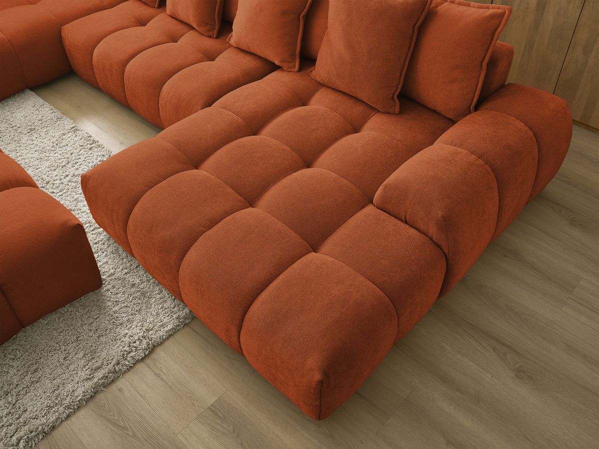 Canapé panoramique convertible coffre EVEREST tissu texturé avec pouf