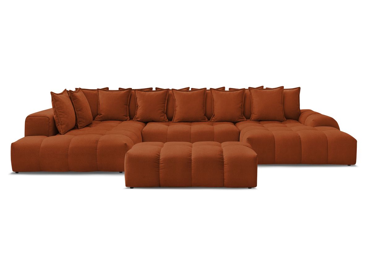 Canapé panoramique convertible coffre EVEREST tissu texturé avec pouf