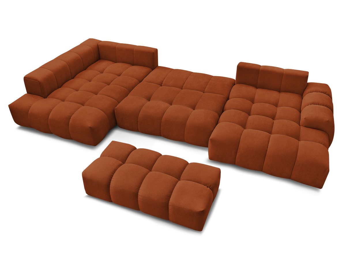 Canapé panoramique convertible coffre EVEREST tissu texturé avec pouf