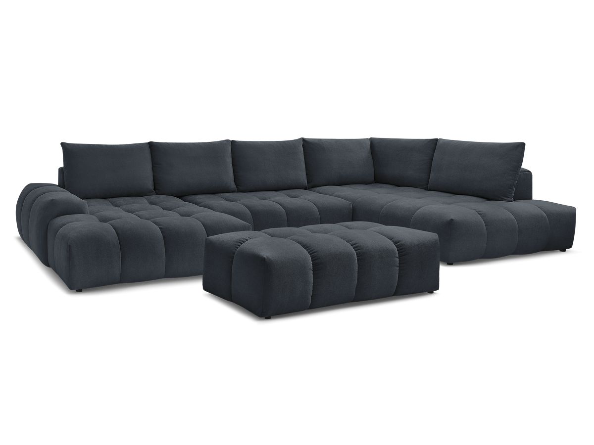 Canapé panoramique convertible coffre EVEREST tissu texturé avec pouf