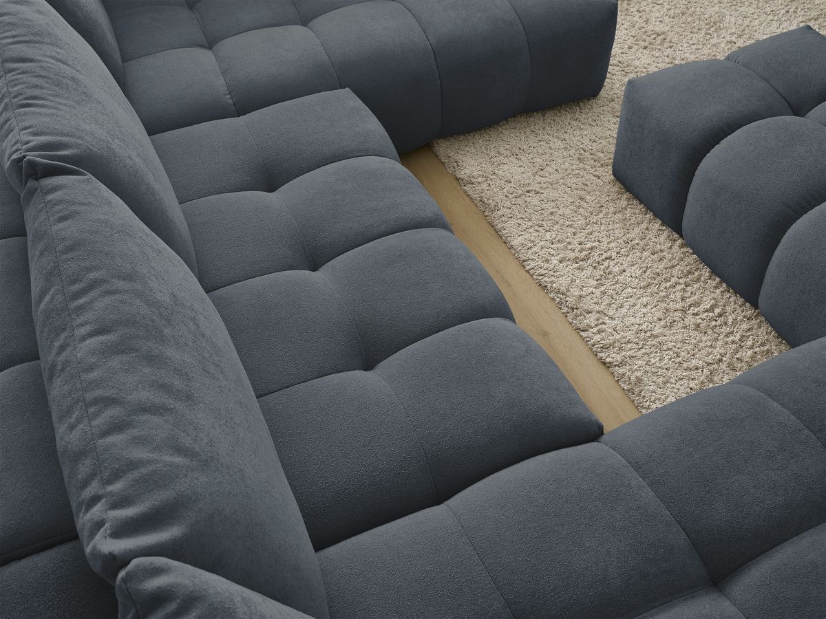 Canapé panoramique convertible coffre EVEREST tissu texturé avec pouf