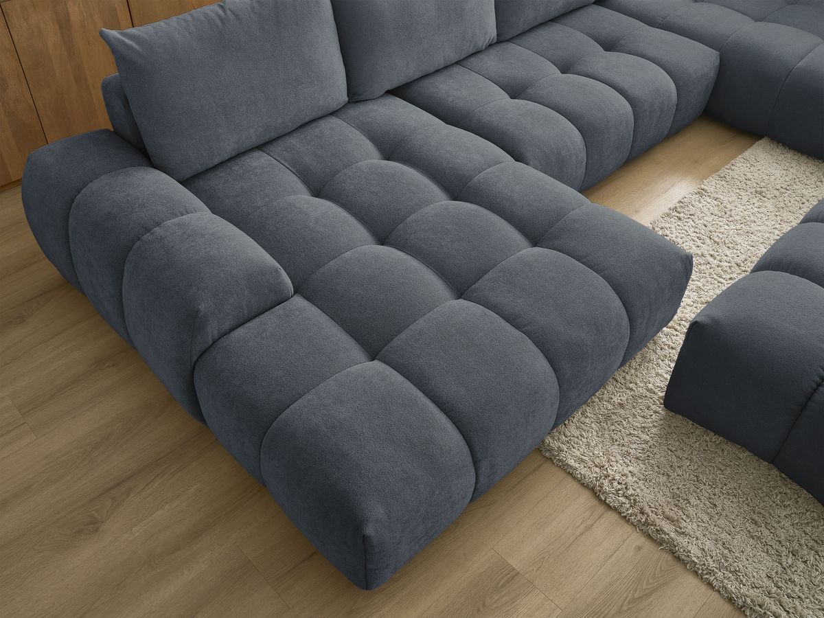 Canapé panoramique convertible coffre EVEREST tissu texturé avec pouf