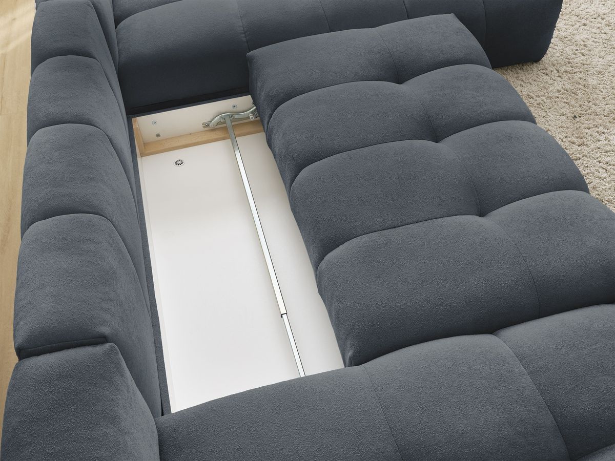 Canapé panoramique convertible coffre EVEREST tissu texturé avec pouf