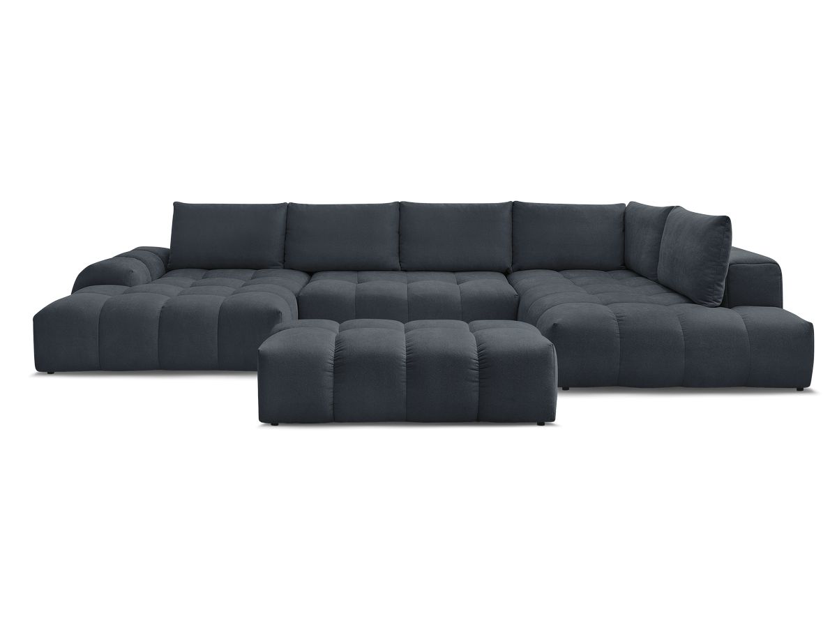 Canapé panoramique convertible coffre EVEREST tissu texturé avec pouf