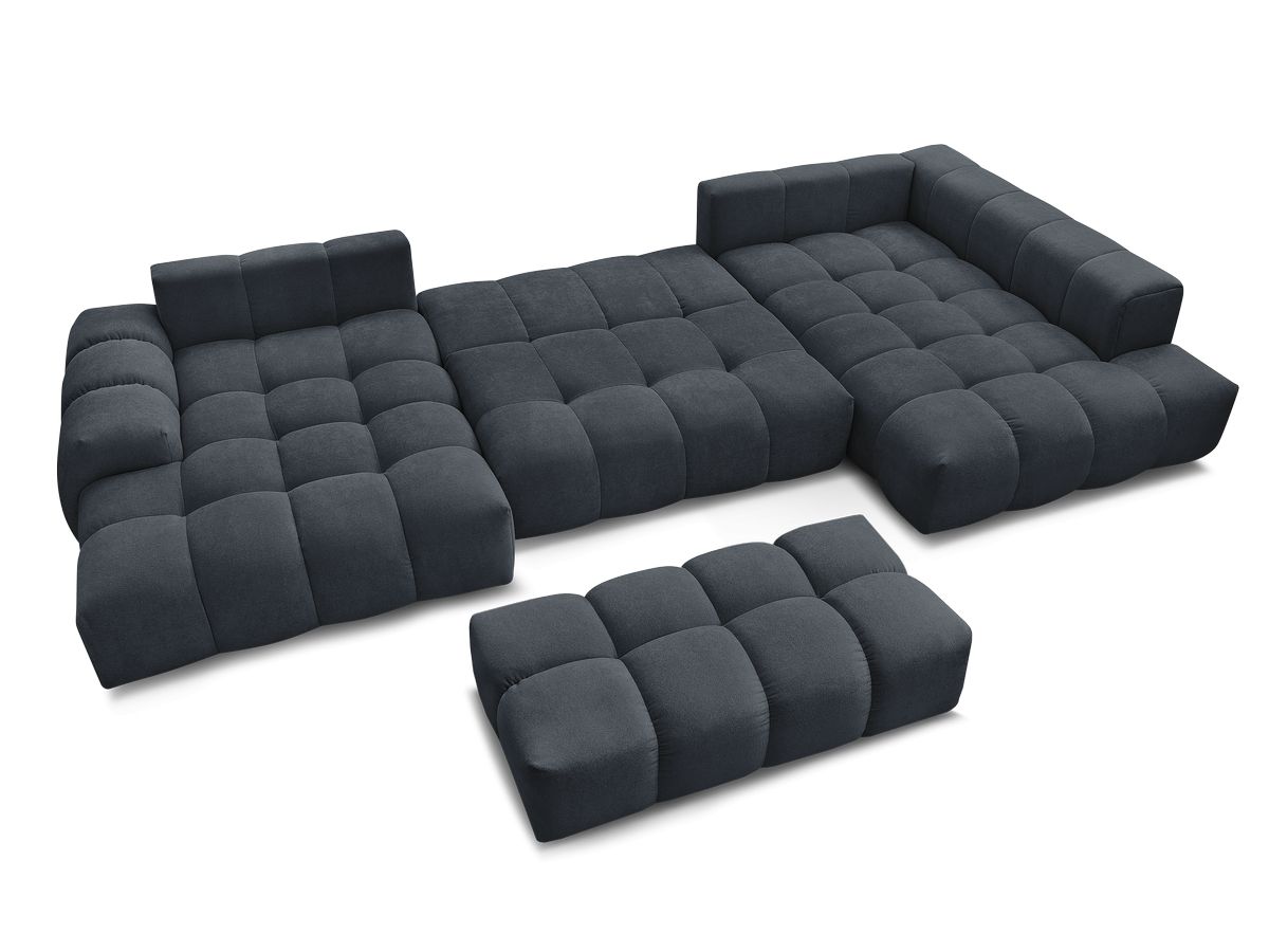 Canapé panoramique convertible coffre EVEREST tissu texturé avec pouf