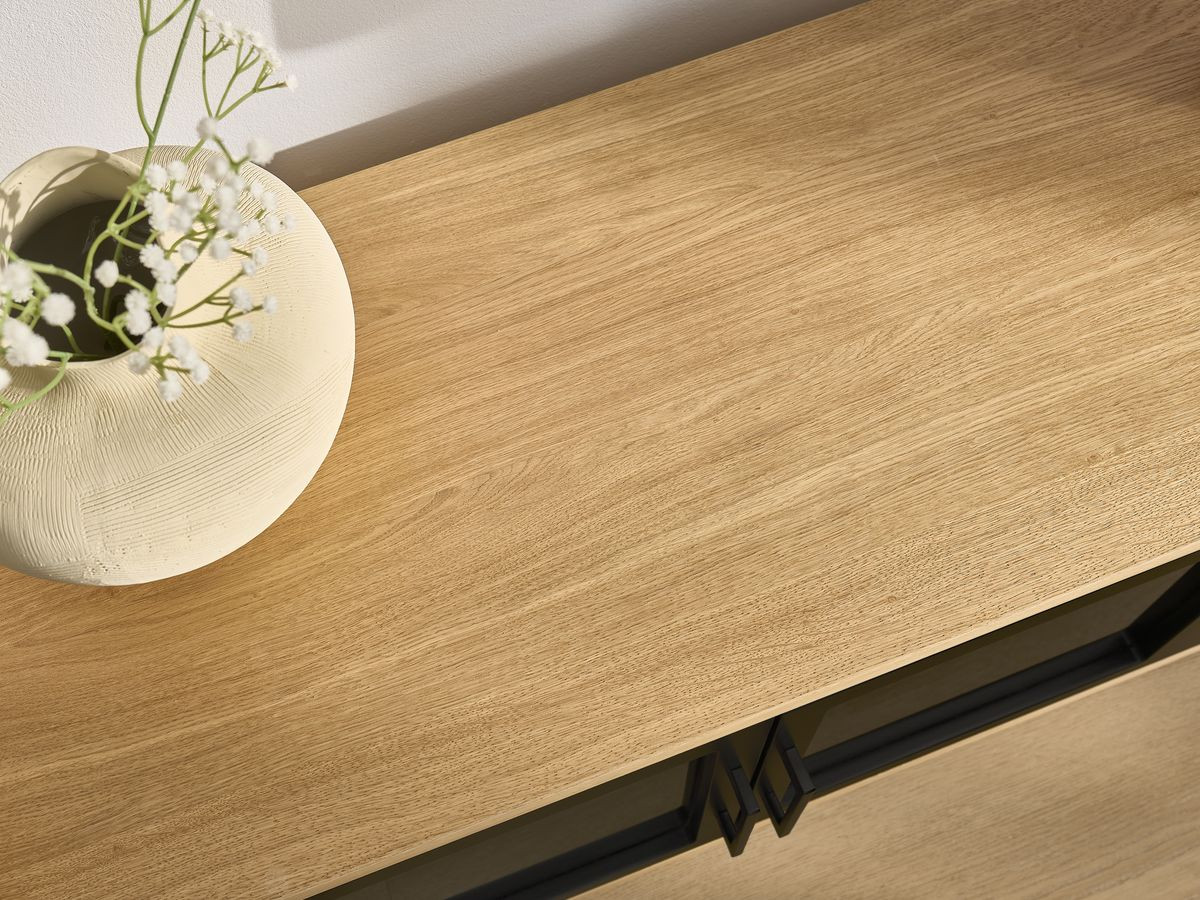 THEMYS 4-deurs tv-meubel 160 cm massief eiken fineer