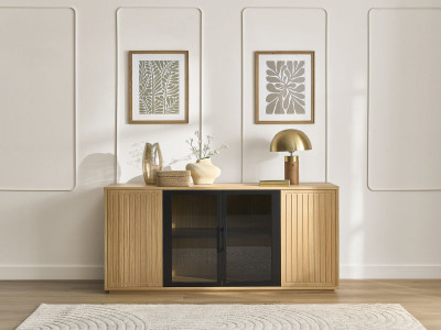 Buffet 4 portes 160 cm THEMYS placage chêne massif