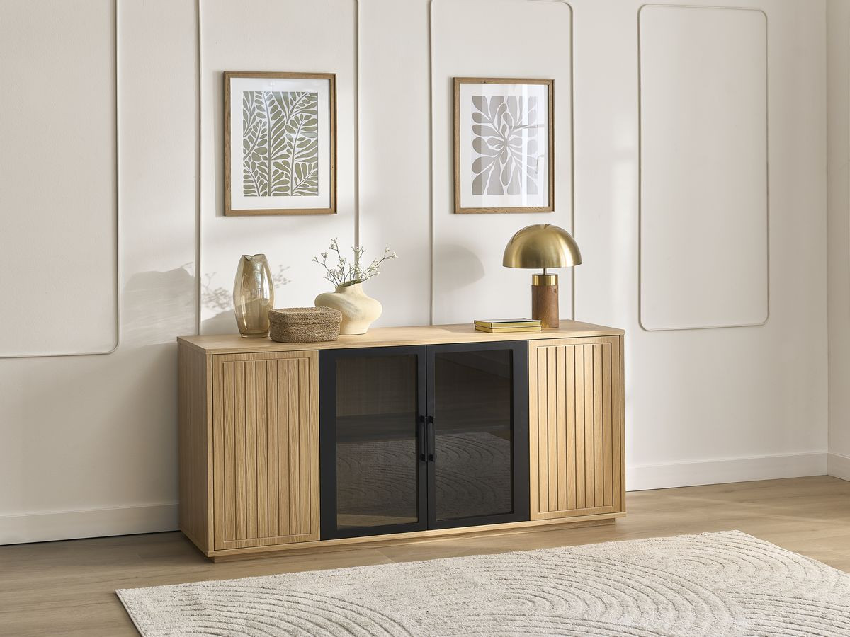 THEMYS set met 160 cm dressoir + 160 cm tv-meubel in massief eiken fineer