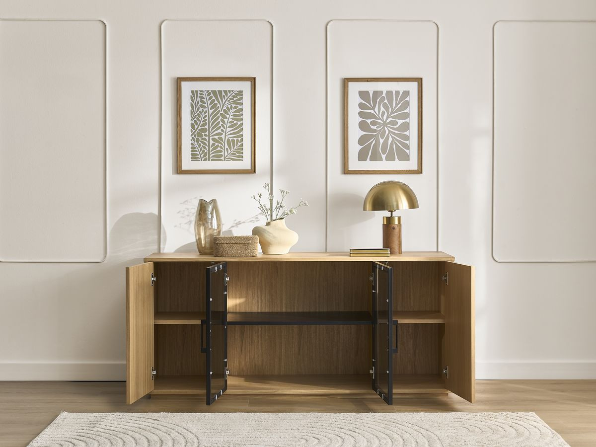 THEMYS set met 160 cm dressoir + 160 cm tv-meubel in massief eiken fineer