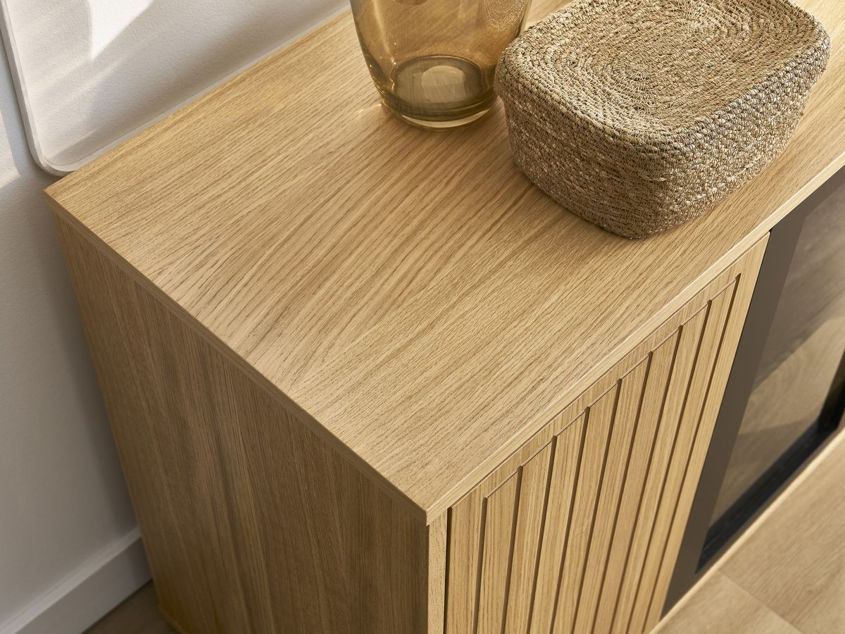 THEMYS set met 160 cm dressoir + 160 cm tv-meubel in massief eiken fineer