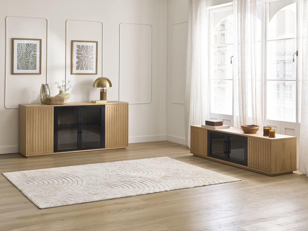 THEMYS set met 160 cm dressoir + 160 cm tv-meubel in massief eiken fineer
