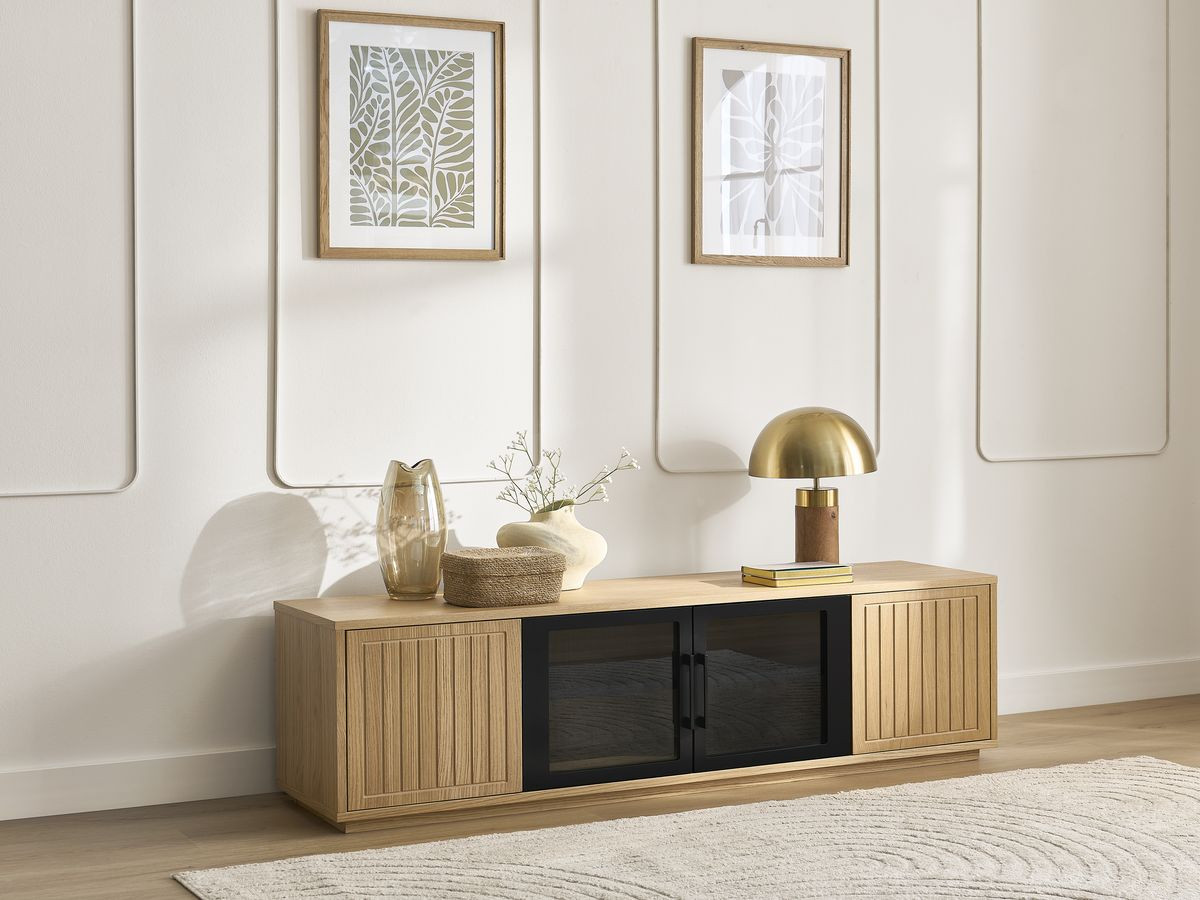 THEMYS set met 160 cm TV-meubel + 100 cm salontafel in massief eiken fineer