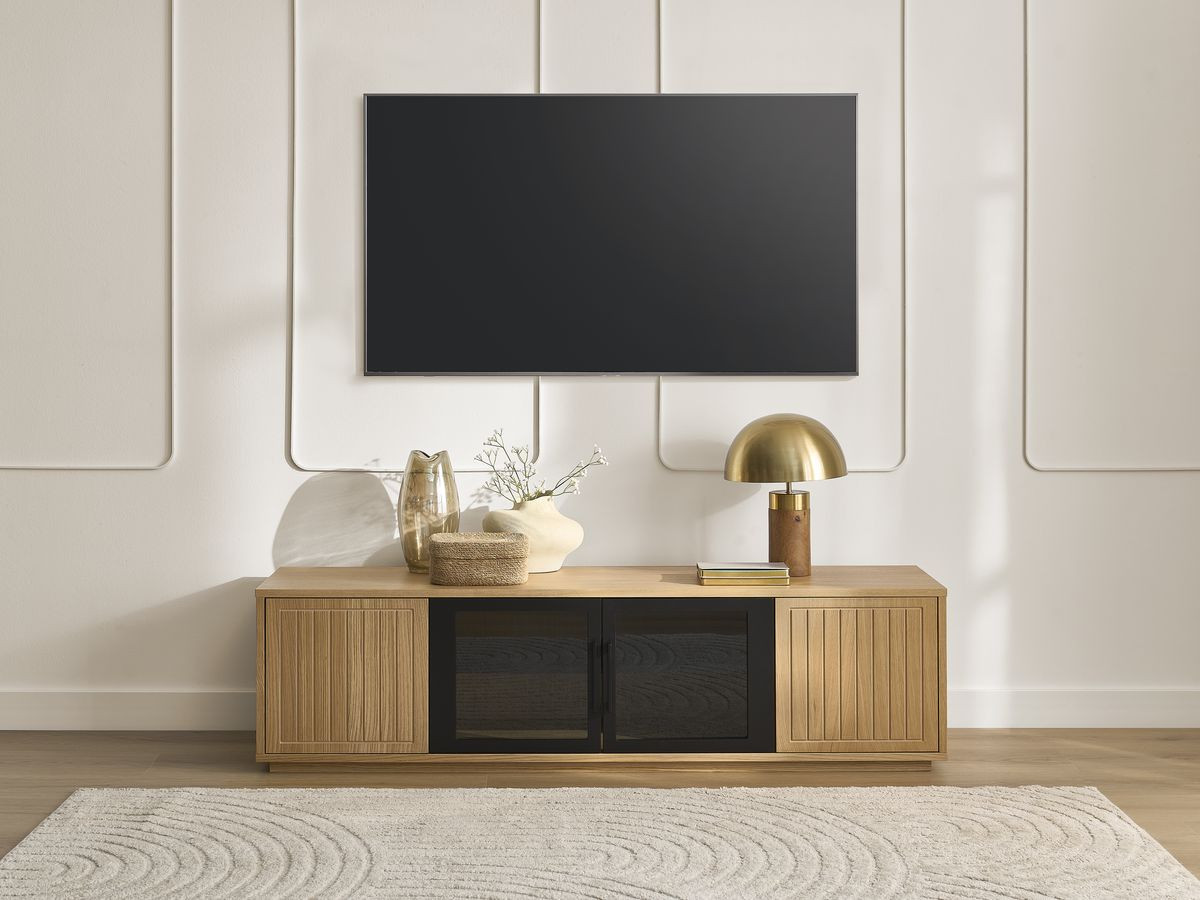 THEMYS set met 160 cm TV-meubel + 100 cm salontafel in massief eiken fineer